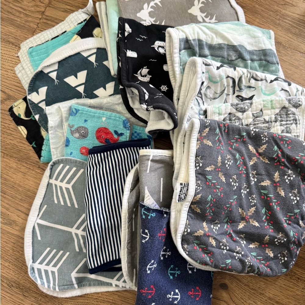 Multi-Pattern Baby Burp Cloths Set - Gray, Navy & Teal